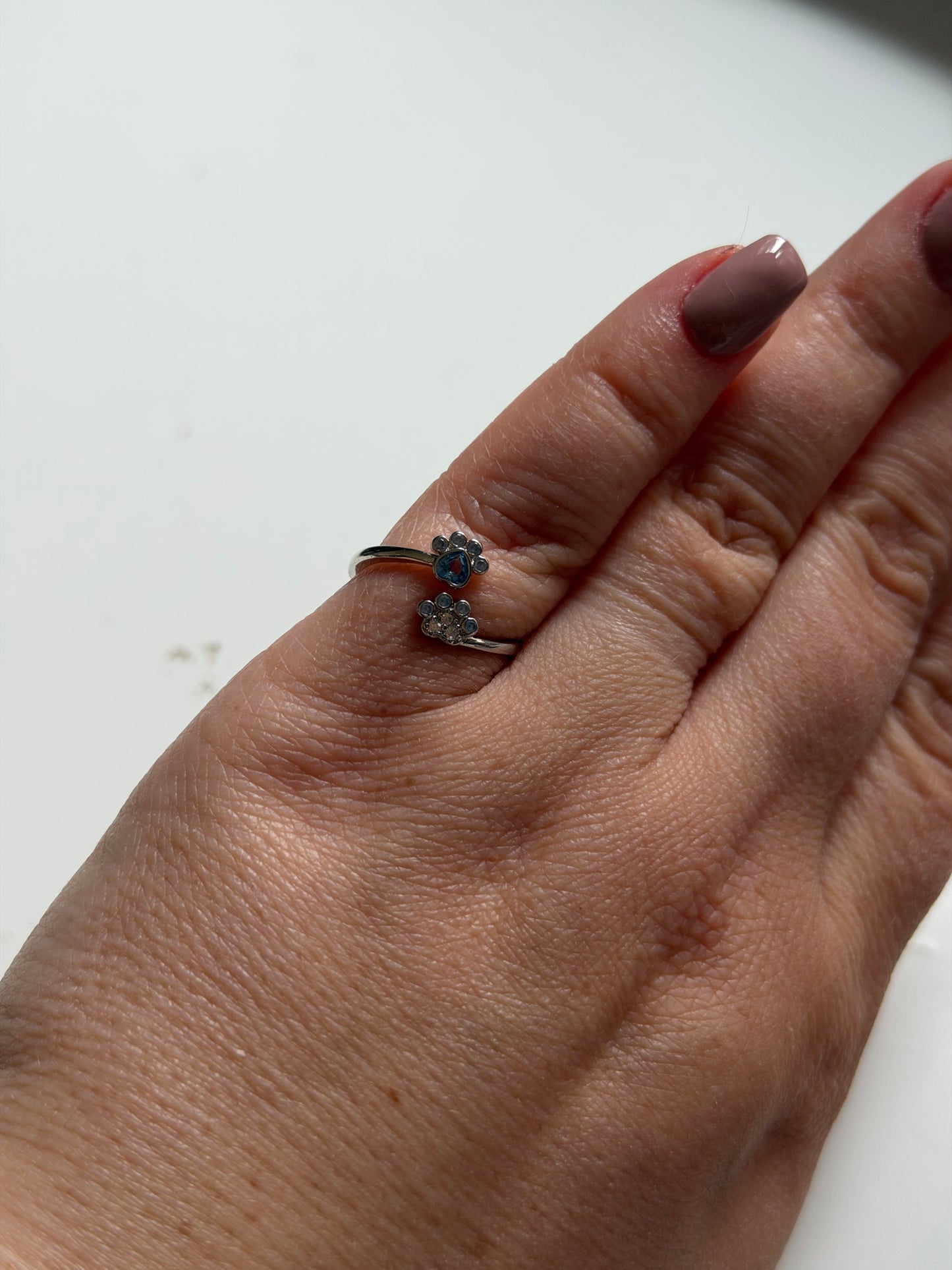 Blue Crystal Paw Print Adjustable Ring