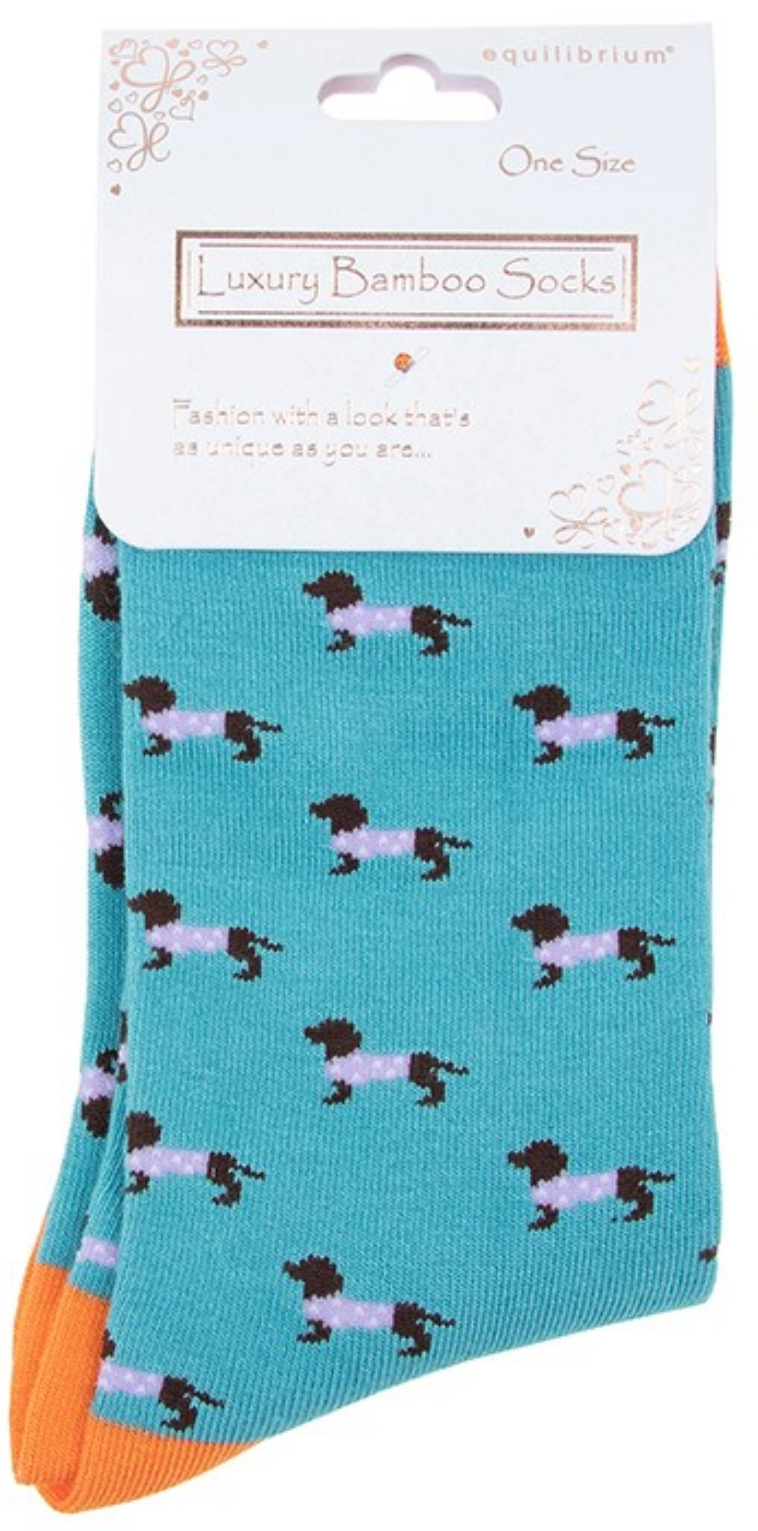 Dachshund in spotty coat design socks
