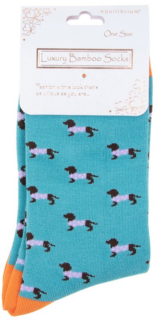 Dachshund in spotty coat design socks