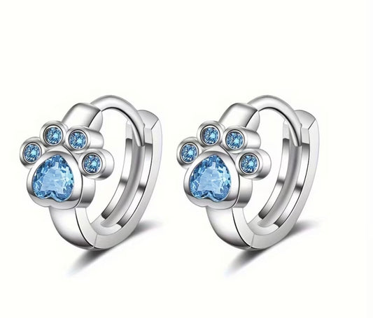 Crystal Paw Print Hoop Earrings