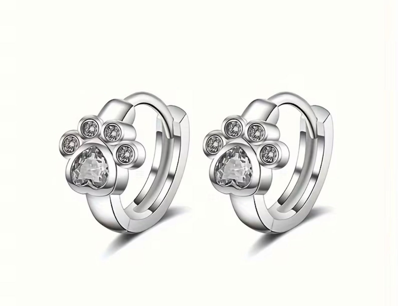 Crystal Paw Print Hoop Earrings